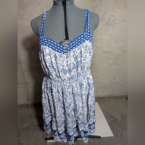 Knox Rose Women's Size XXL Blue White Print Midi Dress